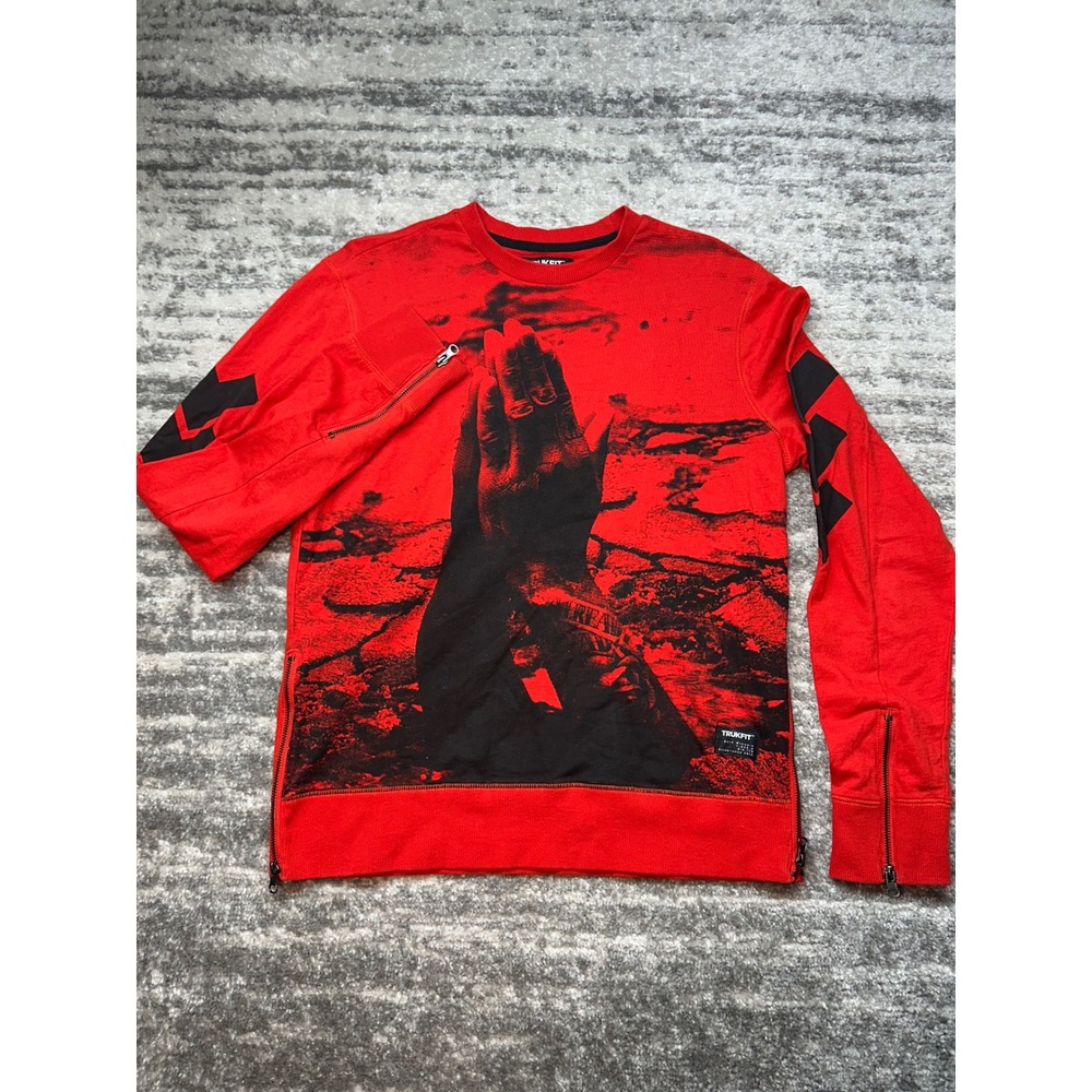 Trukfit‎ Sweatshirt Mens Small Red Praying Hands Graphic Side Zip All Over Print - Picture 2 of 15